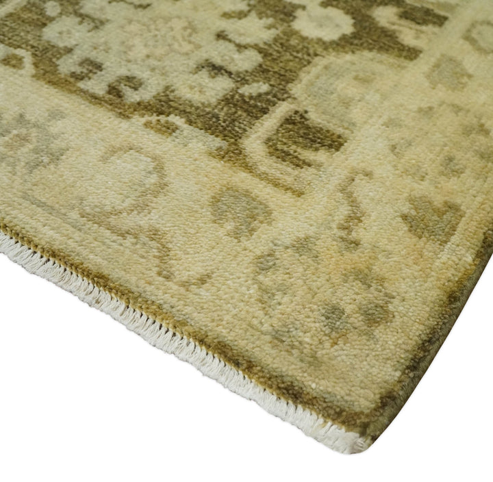 2x3 Hand Knotted Olive, Beige and Gray Traditional Persian Oushak Wool Rug | N4323 - The Rug Decor