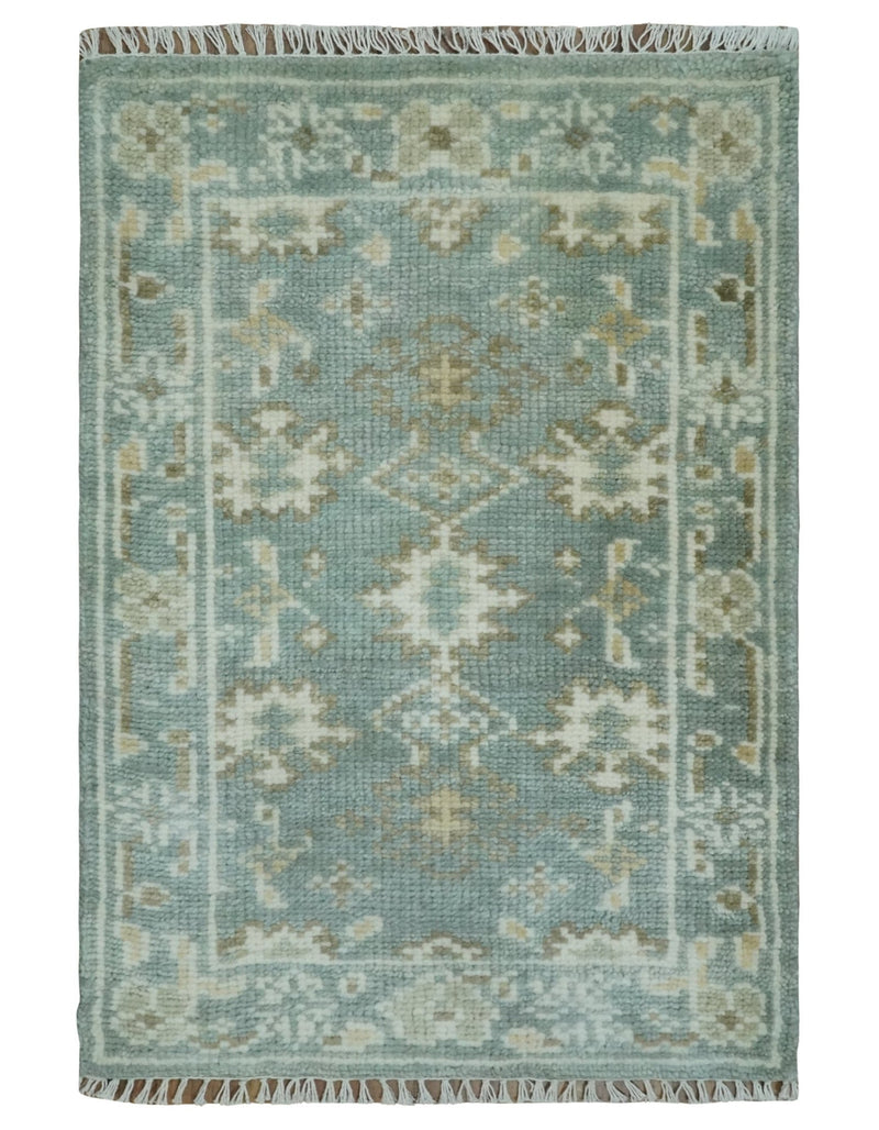 2x3 Hand Knotted Silver, Ivory and Brown Traditional Oushak Wool Rug - The Rug Decor