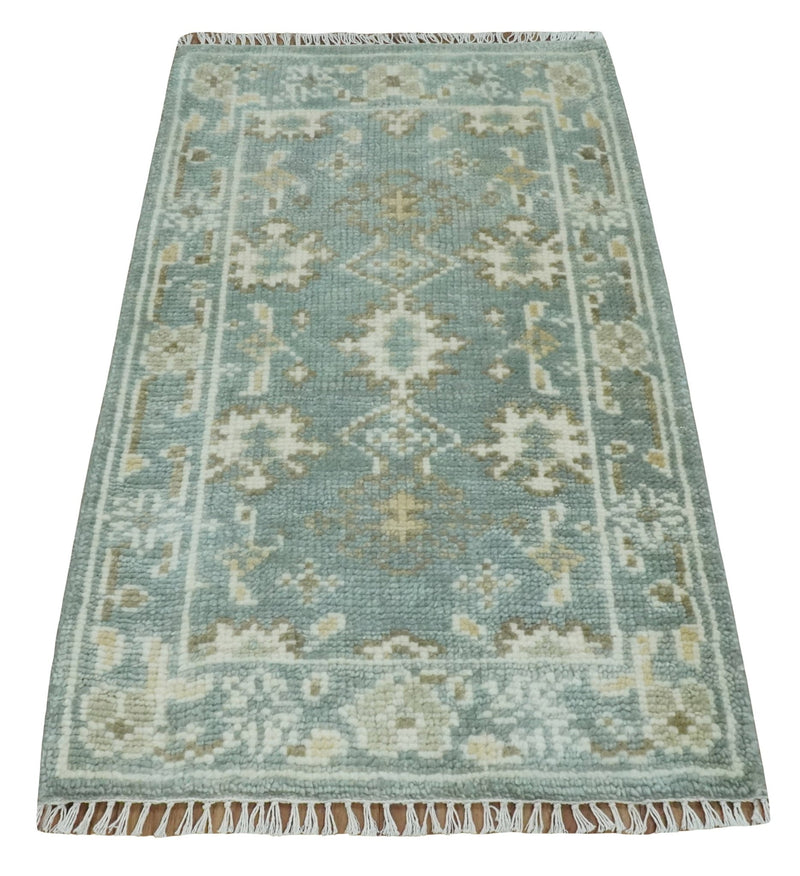 2x3 Hand Knotted Silver, Ivory and Brown Traditional Oushak Wool Rug - The Rug Decor