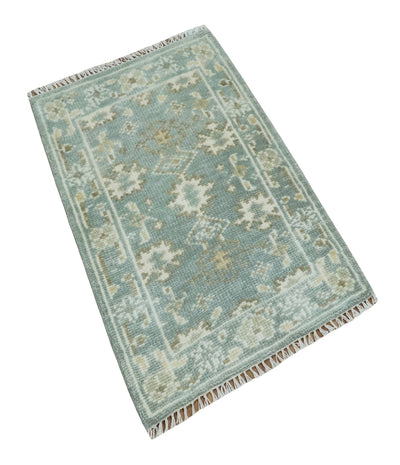 2x3 Hand Knotted Silver, Ivory and Brown Traditional Oushak Wool Rug - The Rug Decor