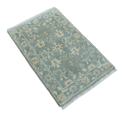2x3 Hand Knotted Silver, Ivory and Brown Traditional Oushak Wool Rug - The Rug Decor