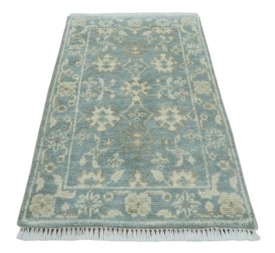 2x3 Hand Knotted Silver, Ivory and Brown Traditional Oushak Wool Rug - The Rug Decor