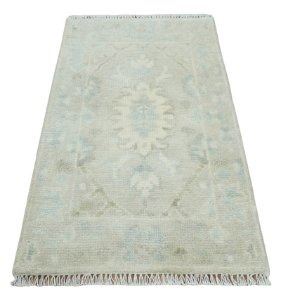 2x3 Hand Knotted Silver, Ivory and Gray Heriz Serapi Wool Area Rug - The Rug Decor
