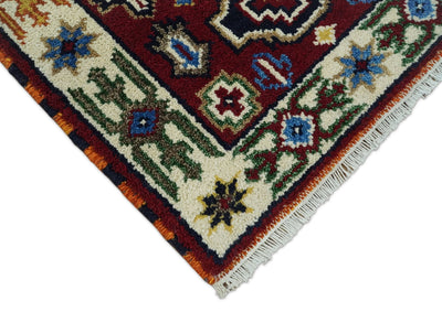 2x3 Hand Knotted traditional Kazak Rust and Blue Doormat Rug | KZA25 - The Rug Decor