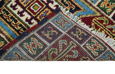 2x3 Hand Knotted traditional Kazak Rust and Blue Small Kitchen, Doormat Rug | KZA26 - The Rug Decor