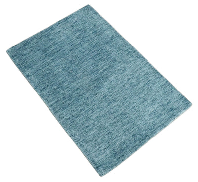 2x3 Hand Woven Solid Blue Rug, No Shedding | N8523 - The Rug Decor