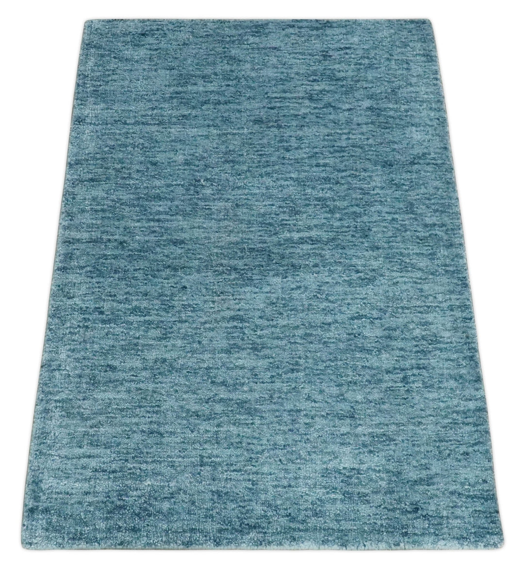 2x3 Hand Woven Solid Blue Rug, No Shedding | N8523 - The Rug Decor