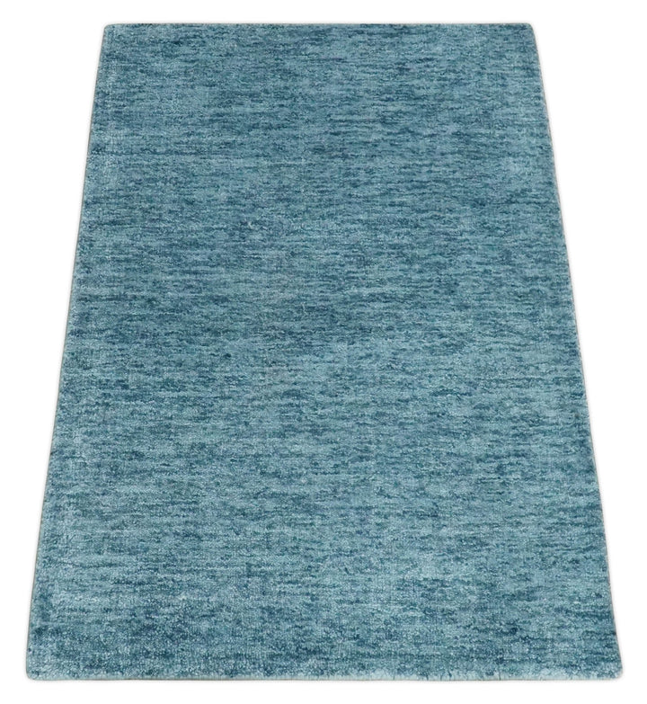 2x3 Hand Woven Solid Blue Rug, No Shedding | N8523 - The Rug Decor