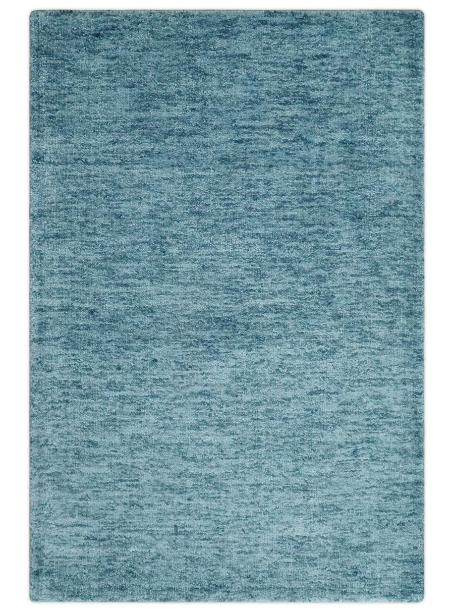 2x3 Hand Woven Solid Blue Rug, No Shedding | N8523 - The Rug Decor