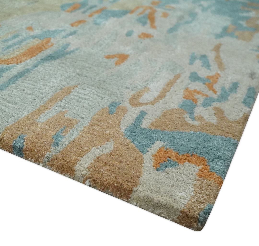 2x3 Handmade Abstract Design Silver, Beige, Teal and Rust made with fine wool Area Rug | TRDCP126423 - The Rug Decor