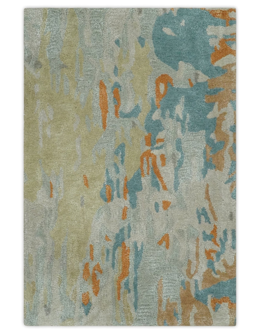 2x3 Handmade Abstract Design Silver, Beige, Teal and Rust made with fine wool Area Rug | TRDCP126423 - The Rug Decor