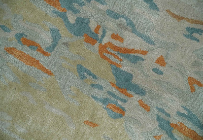 2x3 Handmade Abstract Design Silver, Beige, Teal and Rust made with fine wool Area Rug | TRDCP126423 - The Rug Decor