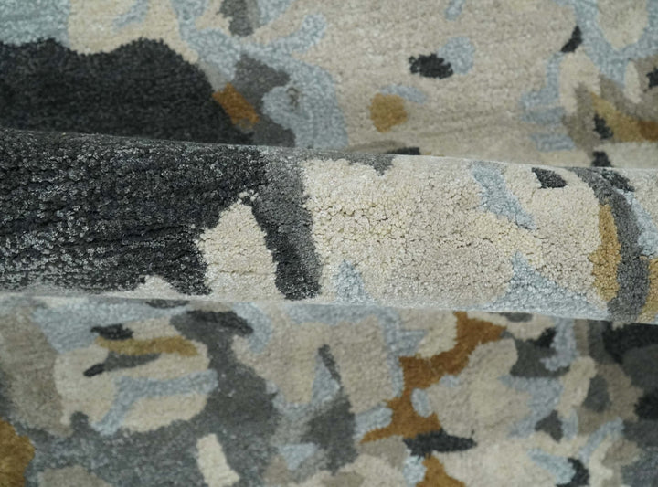 2x3 Handmade Abstract Design Silver, Ivory and Black made with fine wool Area Rug | TRDCP126523 - The Rug Decor