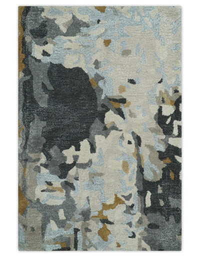 2x3 Handmade Abstract Design Silver, Ivory and Black made with fine wool Area Rug | TRDCP126523 - The Rug Decor