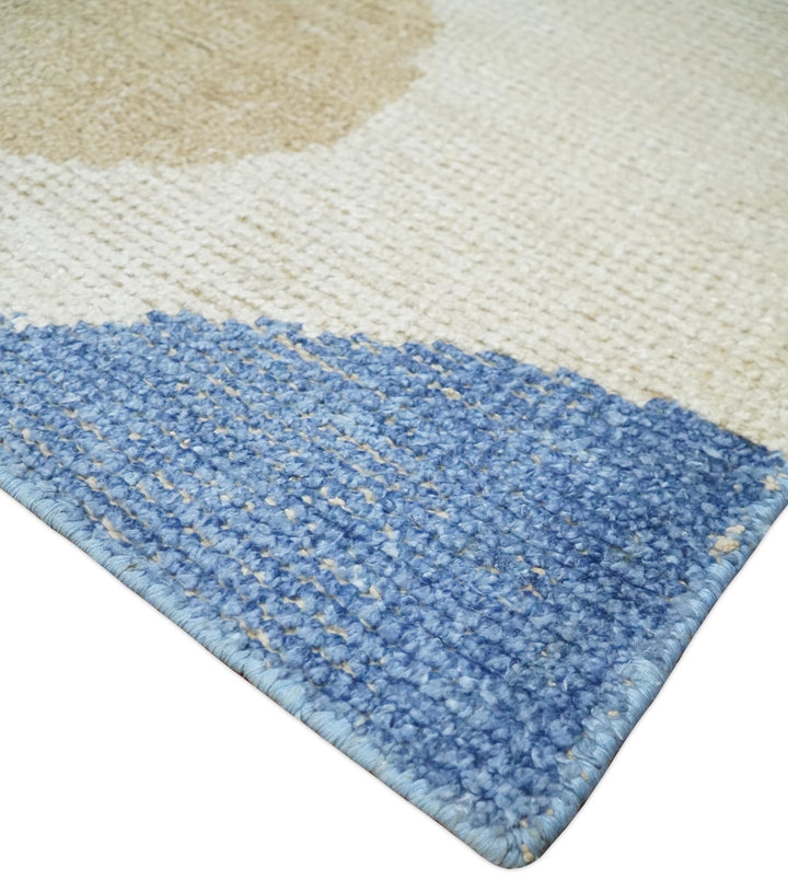 2x3 Ivory, Beige and Blue Wool Hand Knotted Modern Polka Dots Kids Rug | N2523 - The Rug Decor