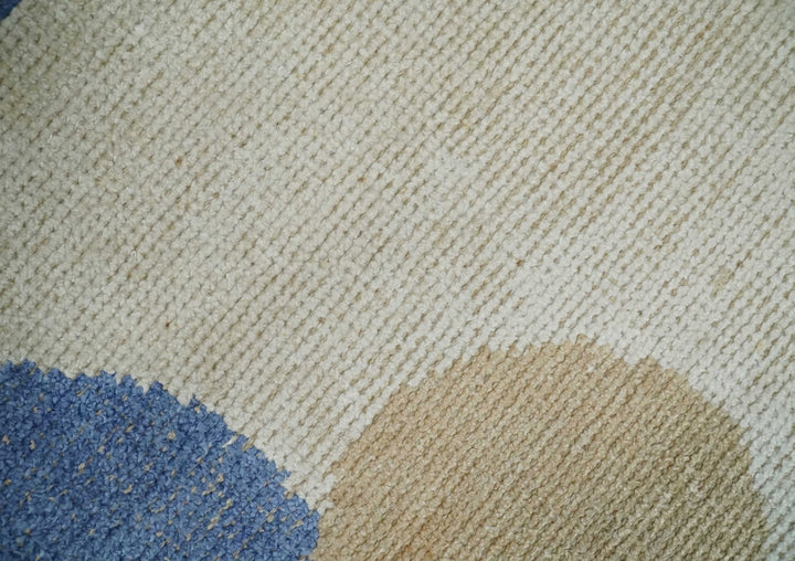 2x3 Ivory, Beige and Blue Wool Hand Knotted Modern Polka Dots Kids Rug | N2523 - The Rug Decor