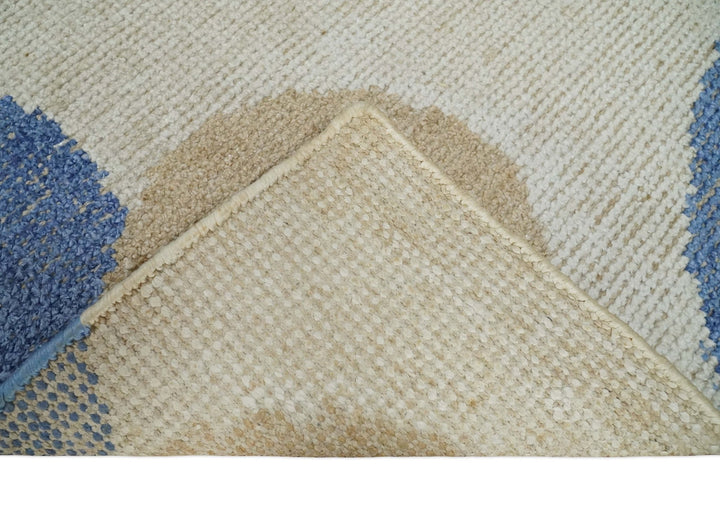 2x3 Ivory, Beige and Blue Wool Hand Knotted Modern Polka Dots Kids Rug | N2523 - The Rug Decor