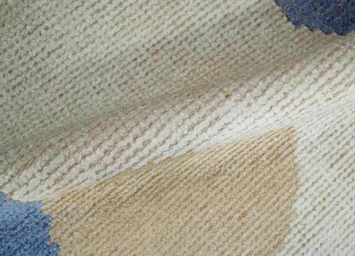 2x3 Ivory, Beige and Blue Wool Hand Knotted Modern Polka Dots Kids Rug | N2523 - The Rug Decor