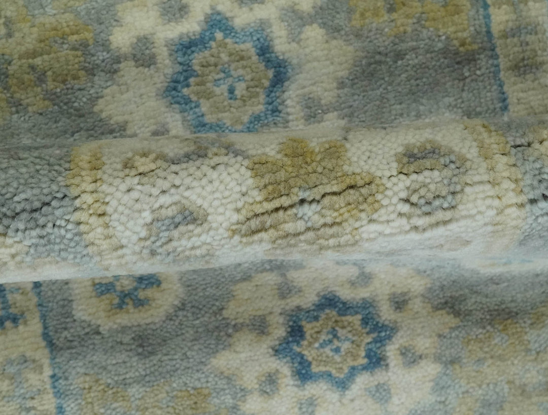 2x3 Ivory, Beige and Silver Hand Knotted Heriz Traditional Design Wool Rug - The Rug Decor