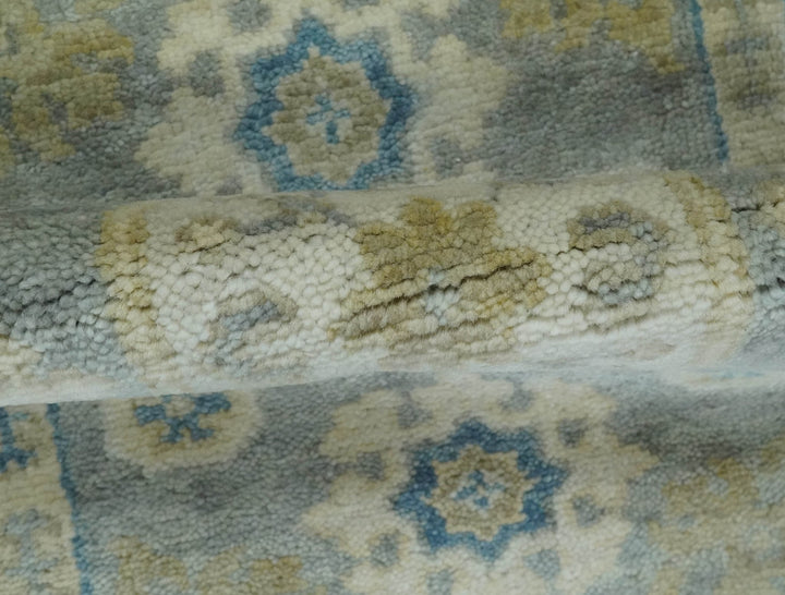 2x3 Ivory, Beige and Silver Hand Knotted Heriz Traditional Design Wool Rug - The Rug Decor