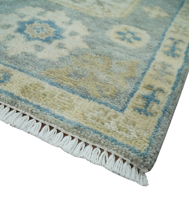 2x3 Ivory, Beige and Silver Hand Knotted Heriz Traditional Design Wool Rug - The Rug Decor