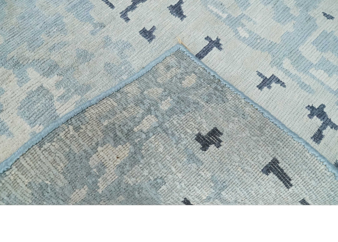 2x3 Modern Abstract Blue, Ivory and Charcoal Rug made with Bamboo silk | N5723 - The Rug Decor