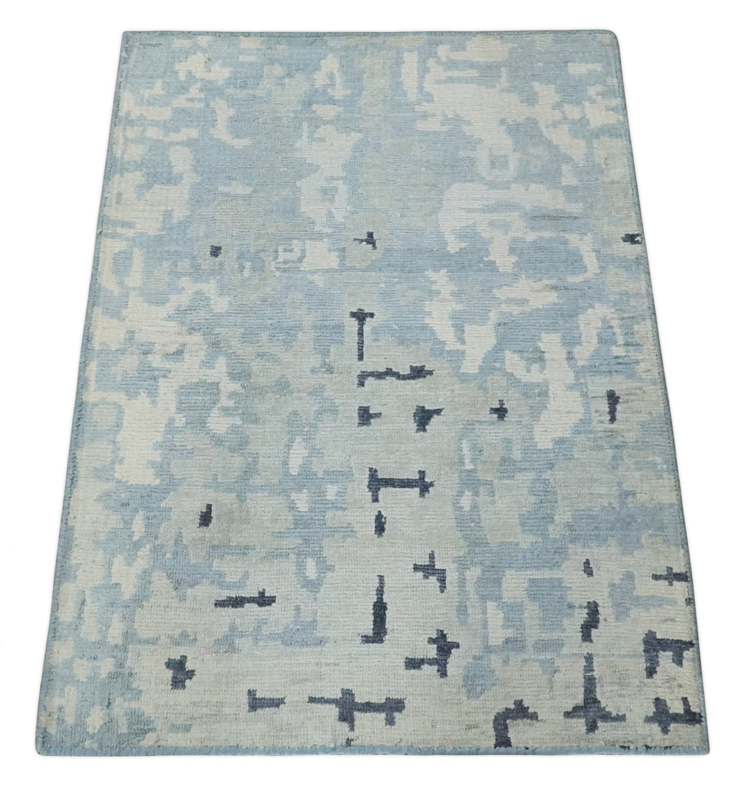 2x3 Modern Abstract Blue, Ivory and Charcoal Rug made with Bamboo silk | N5723 - The Rug Decor