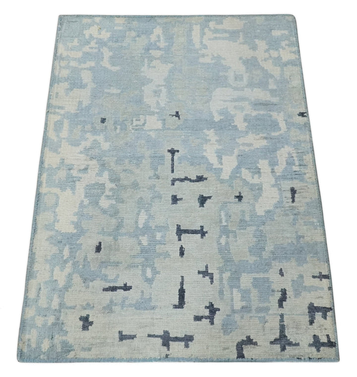 2x3 Modern Abstract Blue, Ivory and Charcoal Rug made with Bamboo silk | N5723 - The Rug Decor