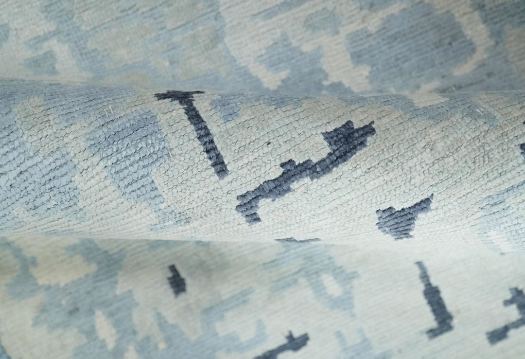 2x3 Modern Abstract Blue, Ivory and Charcoal Rug made with Bamboo silk | N5723 - The Rug Decor