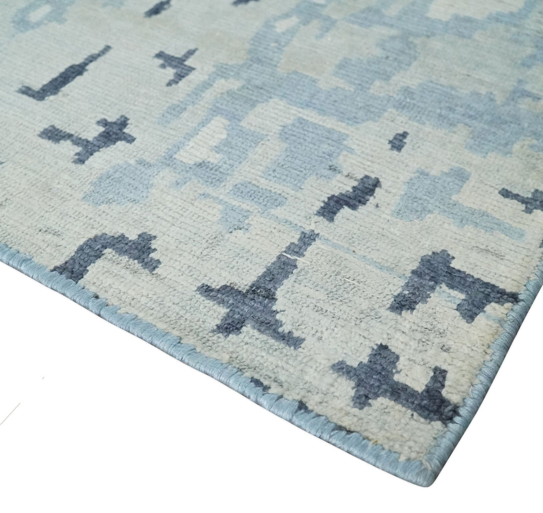2x3 Modern Abstract Blue, Ivory and Charcoal Rug made with Bamboo silk | N5723 - The Rug Decor