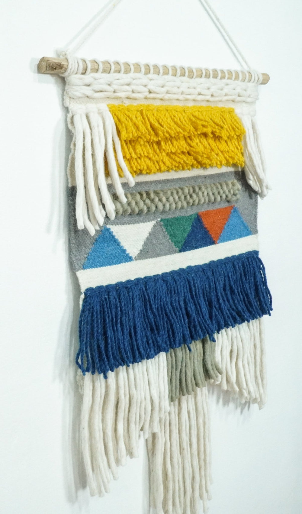2x3 Wool Hand Woven Blue, White and Gold Boho Wall Hanging | WH2 - The Rug Decor