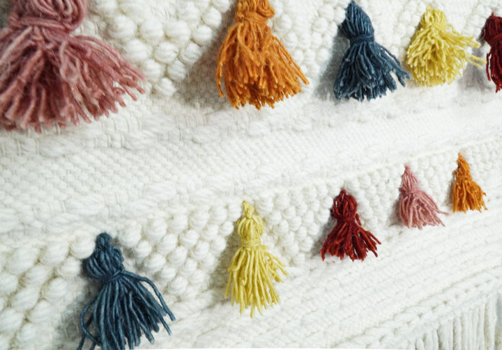 2x3 Wool Hand Woven White Boho Wall Hanging | WH4 - The Rug Decor