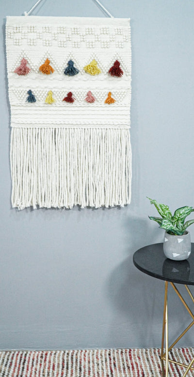 2x3 Wool Hand Woven White Boho Wall Hanging | WH4 - The Rug Decor