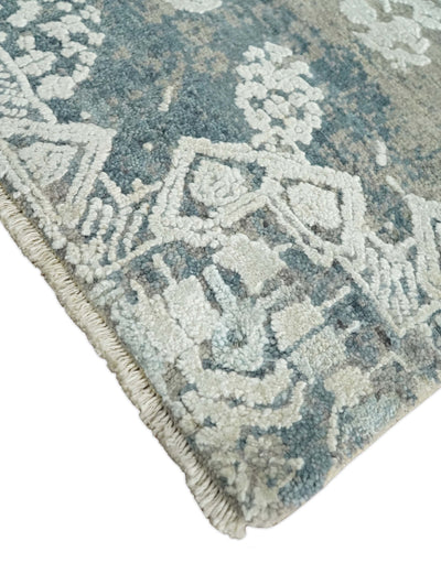 2x4 Beige, Silver and Blue Wool and Silk Hand Knotted traditional Vintage Antique Rug| N124 - The Rug Decor