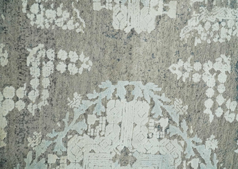 2x4 Beige, Silver and Blue Wool and Silk Hand Knotted traditional Vintage Antique Rug| N124 - The Rug Decor