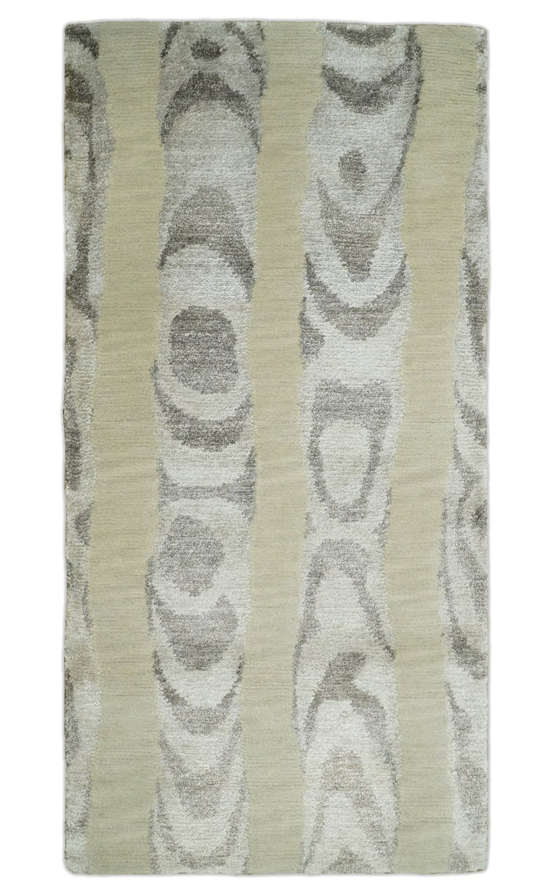 2x4 Beige, Silver and Gray Wool and Silk Hand Knotted traditional Vintage Antique Rug| N524 - The Rug Decor