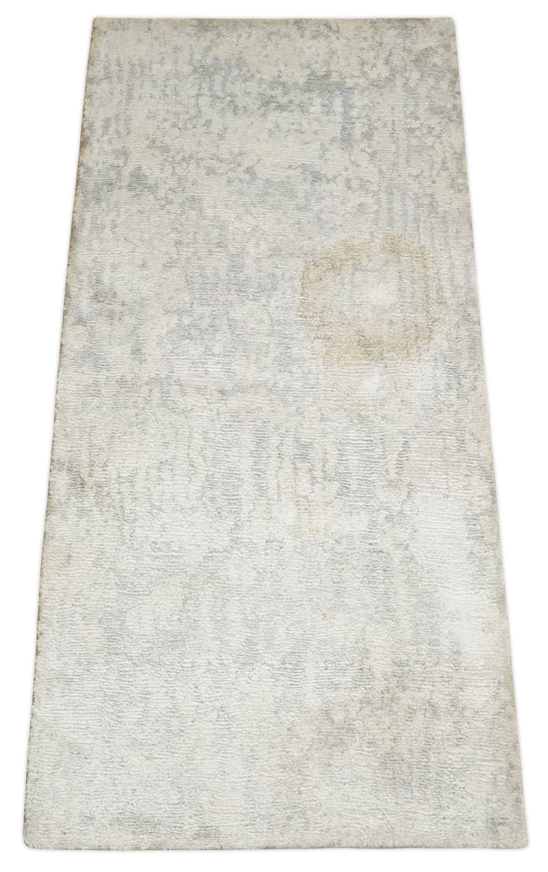 2x4 Entryway Modern Abstract Ivory and Gray Wool Rug Made with Art Silk - The Rug Decor