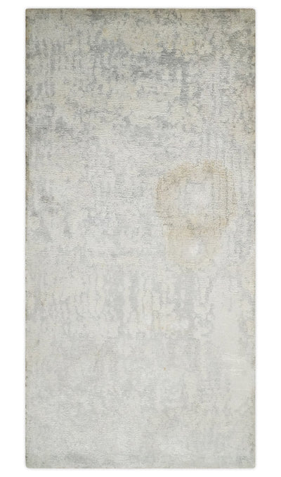 2x4 Entryway Modern Abstract Ivory and Gray Wool Rug Made with Art Silk - The Rug Decor