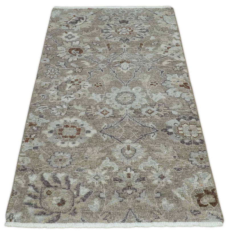 2x4 Gray and Silver Wool Hand Knotted traditional Vintage Antique Rug| N1024 - The Rug Decor