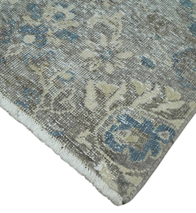 2x4 Gray, Beige and Blue Wool Hand Knotted traditional Vintage Antique Rug| N1224 - The Rug Decor