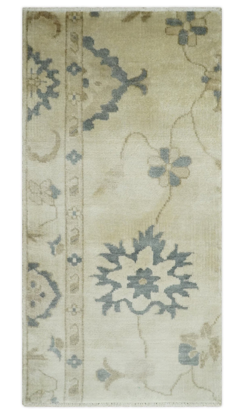 2x4 Hand Knotted Beige and Gray Traditional Persian Oushak Wool | N7824 - The Rug Decor