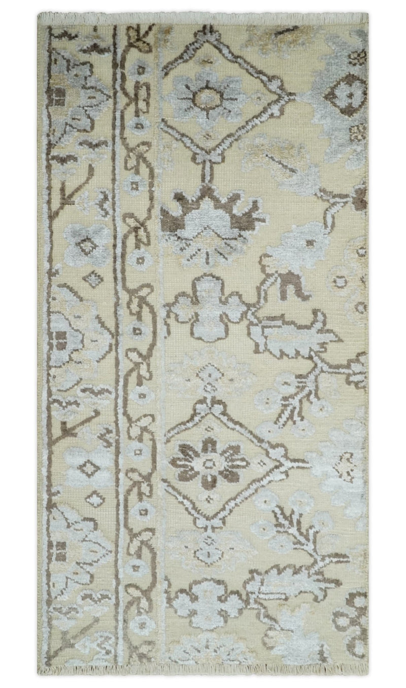 2x4 Hand Knotted Beige, silver and Brown Traditional Persian Oushak Wool Rug | N5524 - The Rug Decor