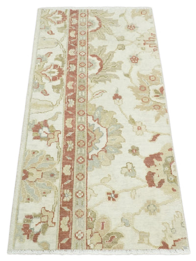 2x4 Hand Knotted Ivory, Olive and Rust Traditional Persian Oushak Wool | N8024 - The Rug Decor