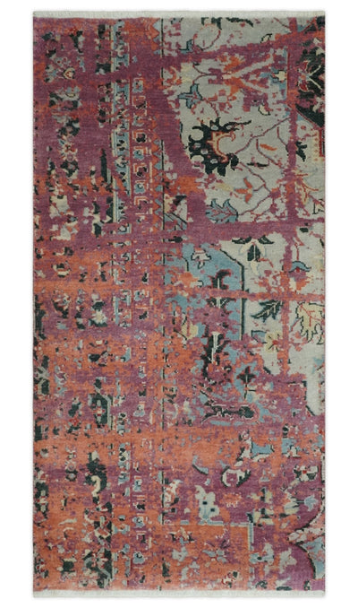 2x4 Hand Knotted Modern Abstract Peach and Ivory Wool Rug| N8424 - The Rug Decor