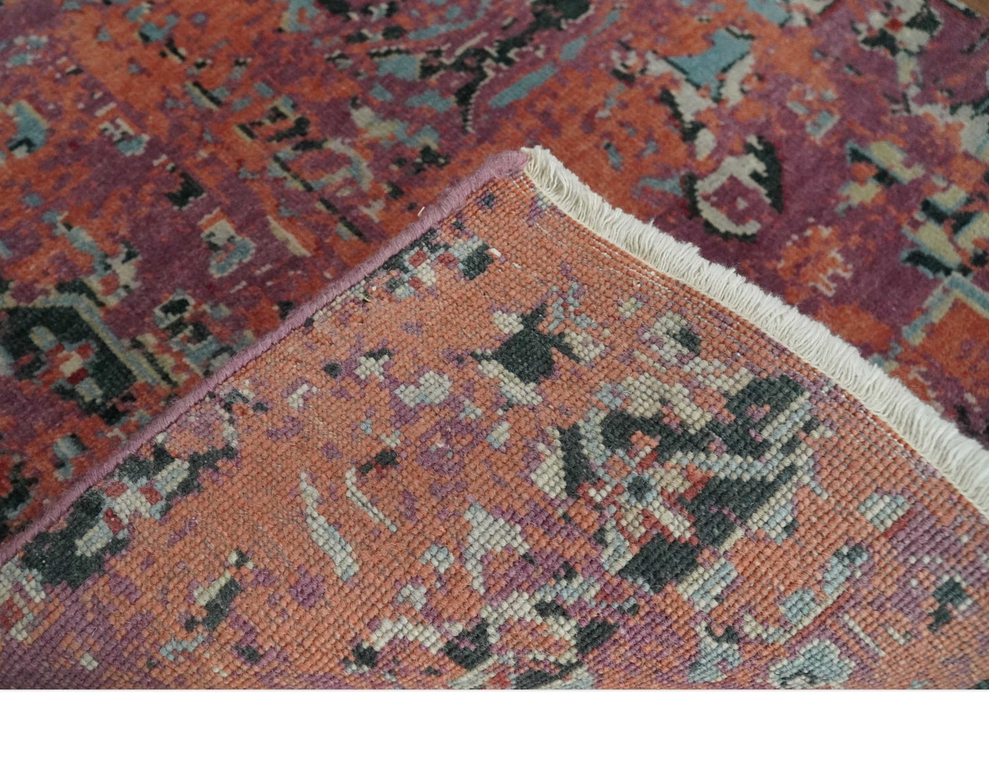 2x4 Hand Knotted Modern Abstract Peach and Ivory Wool Rug| N8424 - The Rug Decor