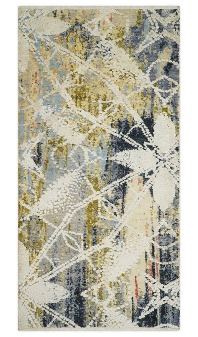 2x4 Hand Knotted Olive, Silver, Charcoal and Ivory with Wool and Art Silk | N7024 - The Rug Decor