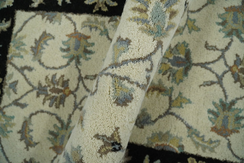 2x4 Handmade Persian Design Ivory and Black made with fine wool Area Rug | TRDCP15624 - The Rug Decor
