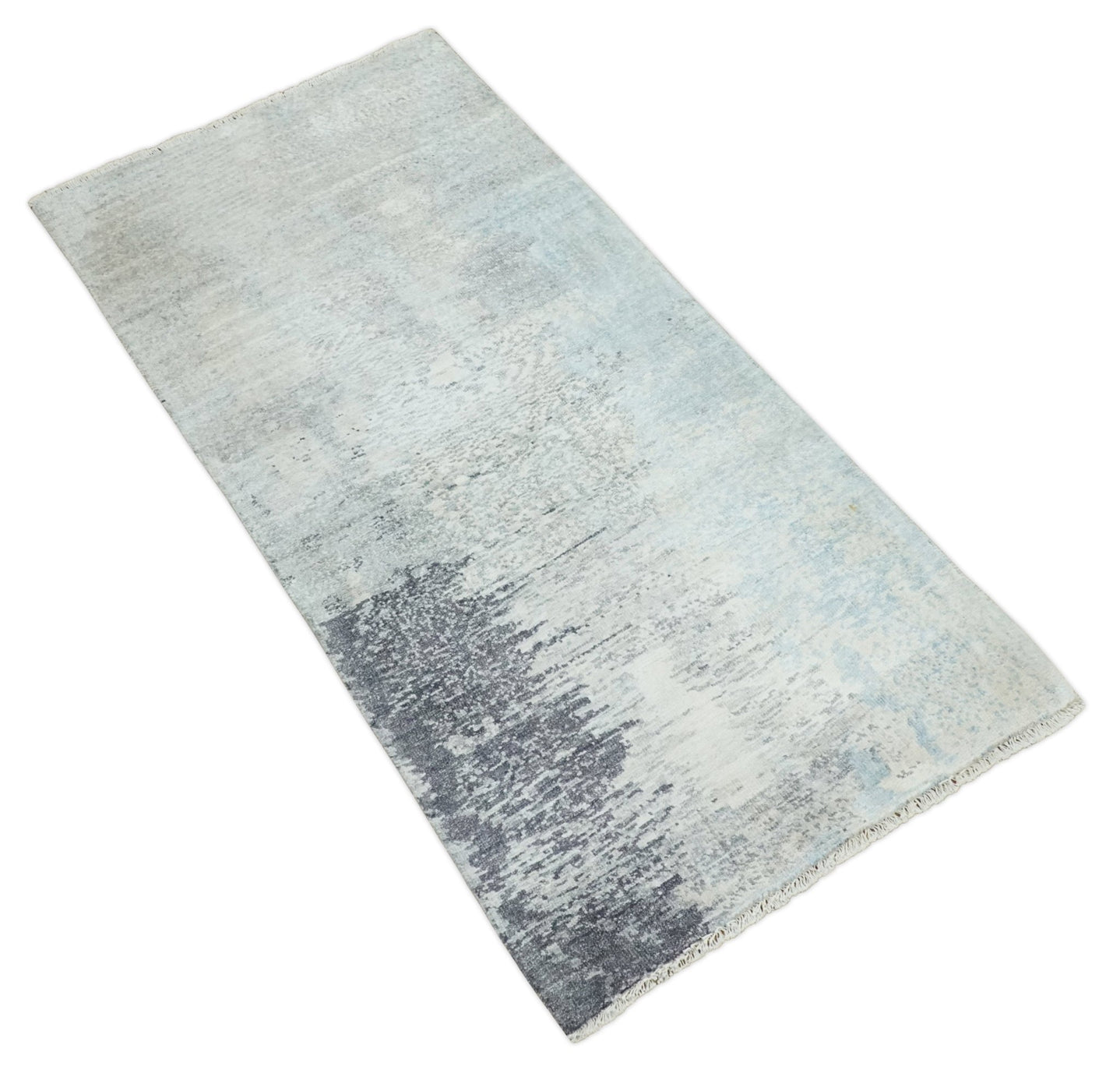 2x4 Modern Abstract Beige, Blue and Charcoal Bamboo Silk Rug| N6724 - The Rug Decor