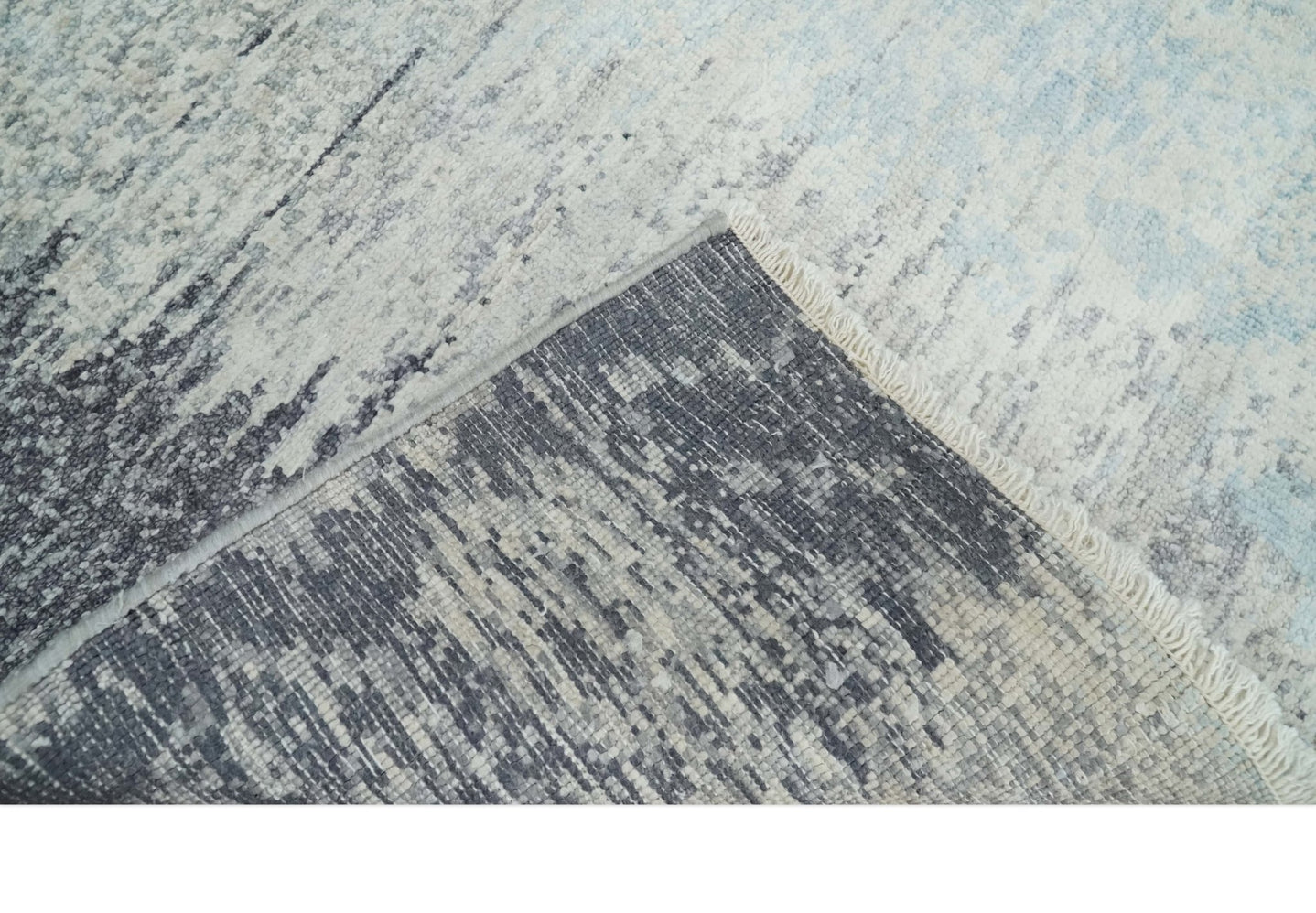 2x4 Modern Abstract Beige, Blue and Charcoal Bamboo Silk Rug| N6724 - The Rug Decor