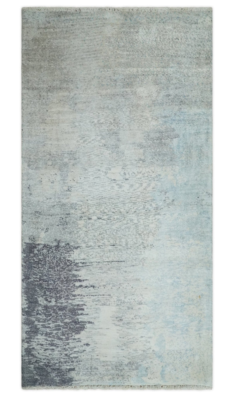 2x4 Modern Abstract Beige, Blue and Charcoal Bamboo Silk Rug| N6724 - The Rug Decor